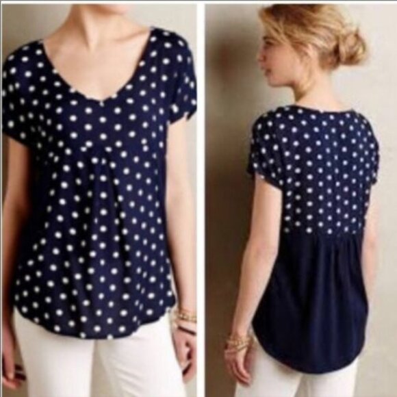 Anthropologie x Porridge Elva Colorblocked Polka Dot Short Sleeve Top - Small - Picture 9 of 9